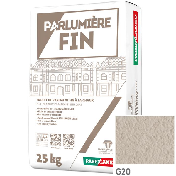 Enduit de parement à la chaux fin Parlumière G20 Blanc cassé 25 KG