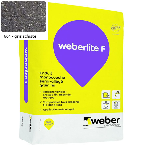 Enduit monocouche fin WeberLite F 661 Gris schiste - Sac de 25 KG
