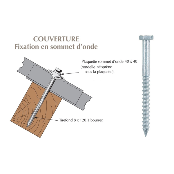 Tirefond à bourrer pour fixation de plaques fibres-ciments sur charpente - 8 x 120 mm - Seau de 25