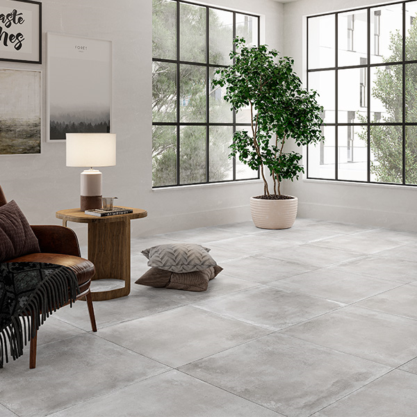 Carrelage de sol intérieur Clark effet béton - Gris - 45 CM x 45 CM x 9,5 MM