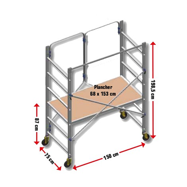 Échafaudage roulant châssis pliable Aluxis Mini 87 2,90m Alu Atrad