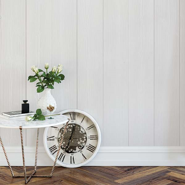 Lambris intérieur en Sapin du Nord brossé ELOS - Blanc neige - 13,6 CM x  L.2.65 M