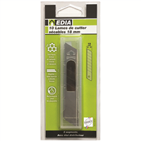 Lame biseautée sécable cutter Edia 18 mm Lot x 10 étui distributeur
