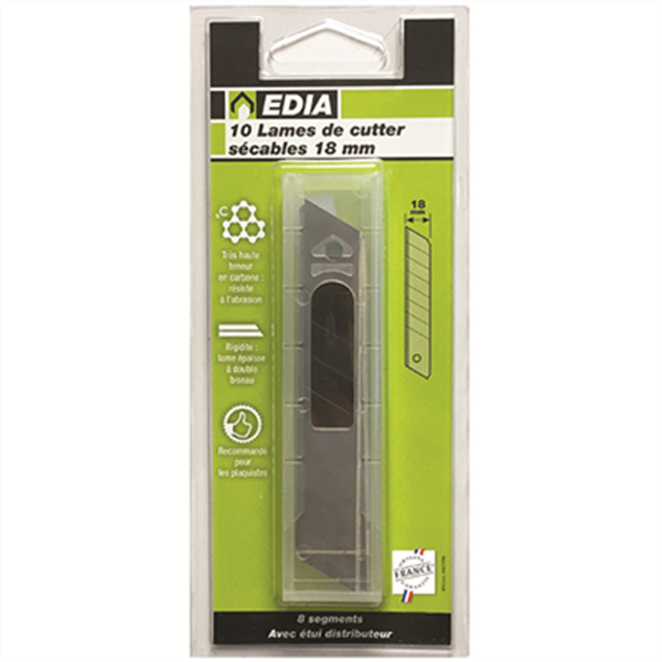 Lame biseautée sécable cutter Edia 18 mm Lot x 10 étui distributeur