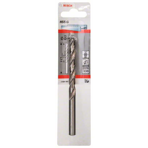 Foret à métaux rectifié Bosch HSS-G DIN 338 8 mm longueur utile 75 mm