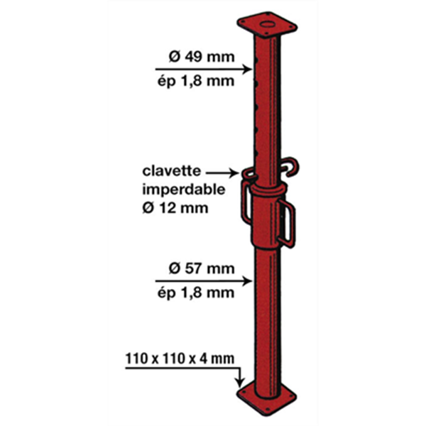 Etai métallique peint 1.60 x 2.90 m Altrad EAP04 manchon acier soudé