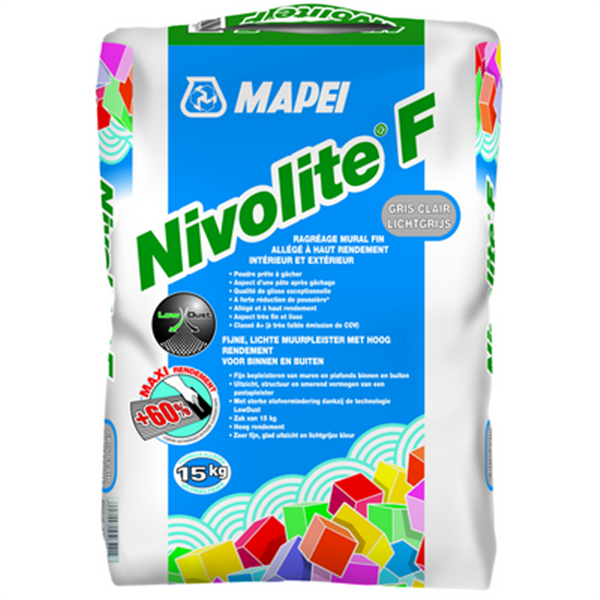 Mortier de ragréage mural fin allégé pour intérieur et extérieur - Nivolite F - sac de 15 kg