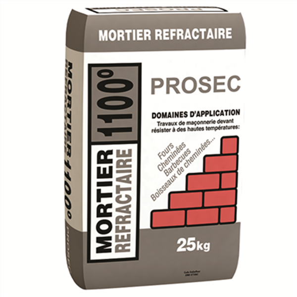 Mortier réfractaire 1100°C - Prosec MR1100 - Sac papier avec film imperméable de 25 kg