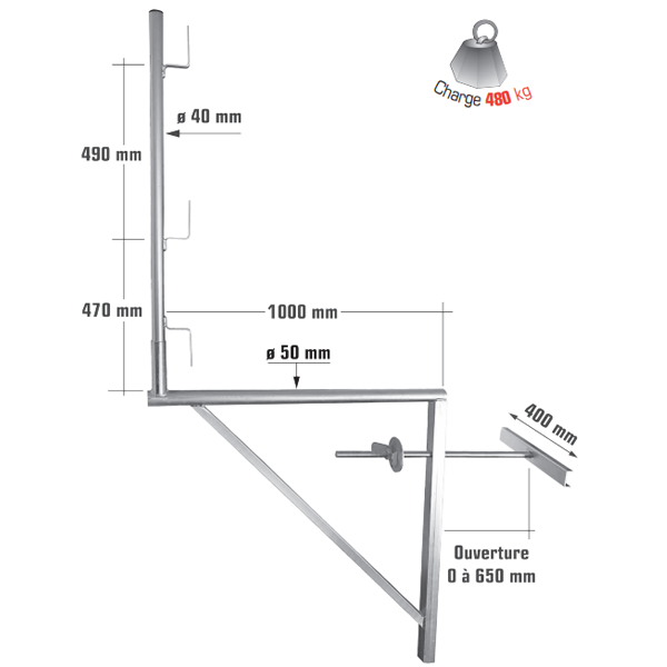 Console garde-corps de maçonnerie pour planche de 65 mm Altrad - 1 m