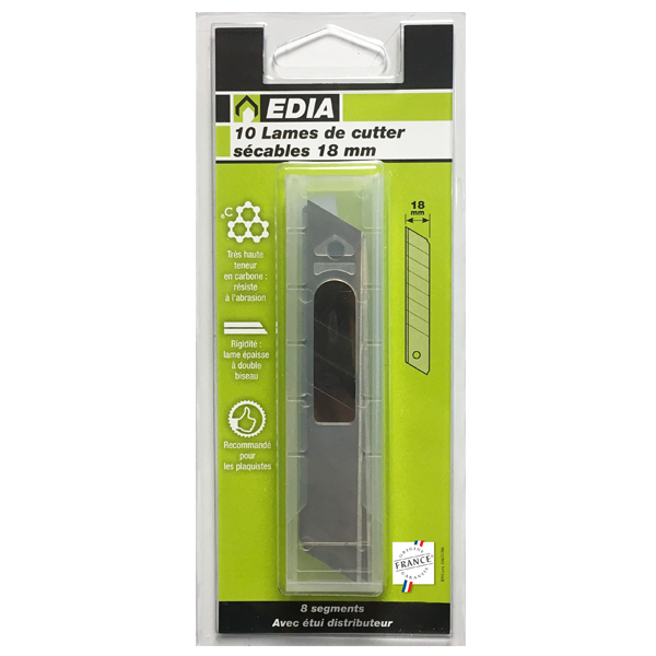 Lame biseautée sécable cutter Edia 18 mm Lot x 10 étui distributeur