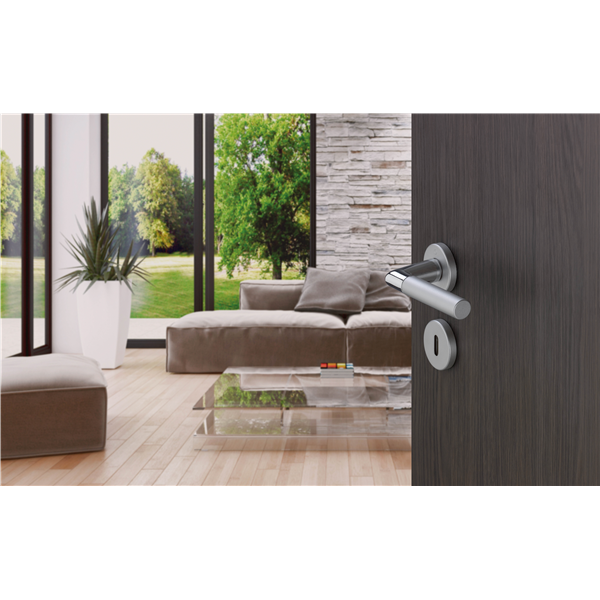 Ensemble rosace clé L Lecce Hoppe alu inox mat porte 35-45mm carré 7mm
