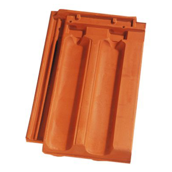 Tuile H14 Huguenot en terre cuite - emboîtement grand moule faiblement galbée à relief  - Rouge