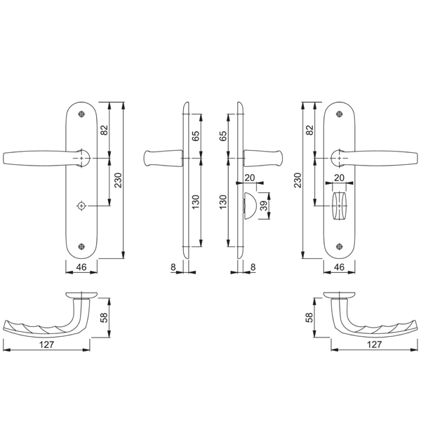 Poignée clé condamnation Atlanta Hoppe porte 40mm carré 7mm Alu argent